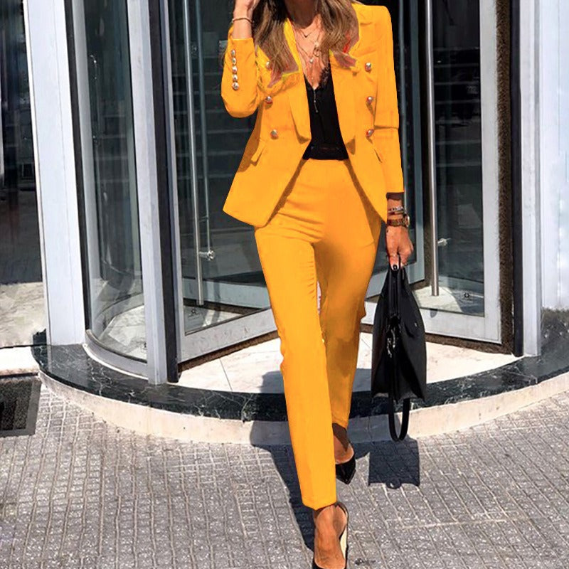 Solid Color Fashion Two Piece Suit - runwayfashionista.com