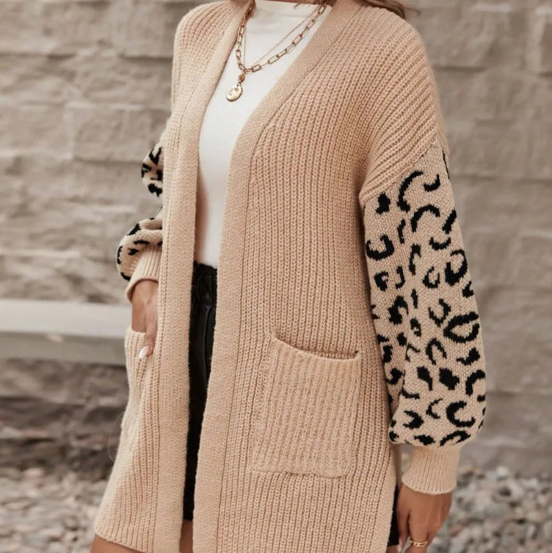 Pocketed Leopard Open Front Cardigan - runwayfashionista.com