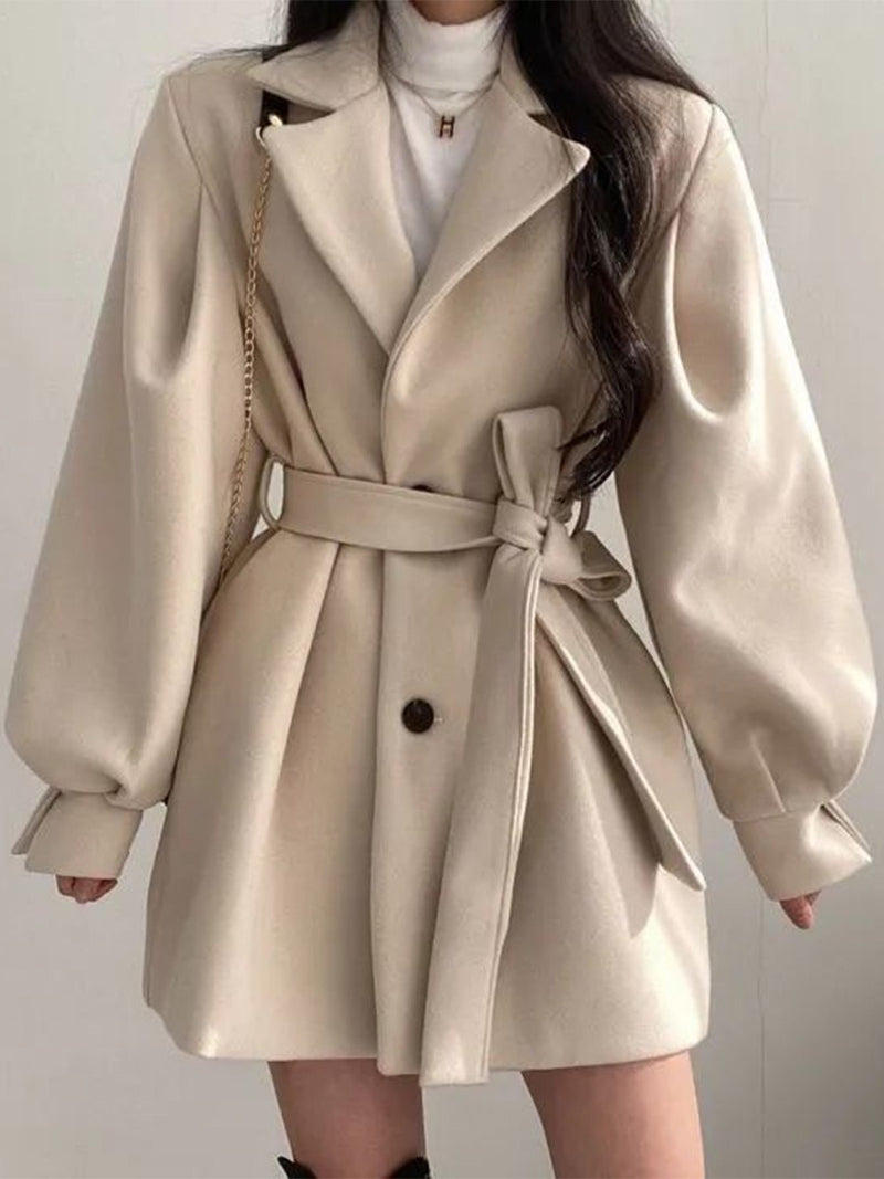 Stylish Waistband Woollen Coat - runwayfashionista.com