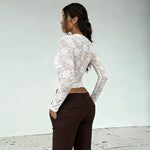 Sheer Lace V-Neck Long Sleeve Top