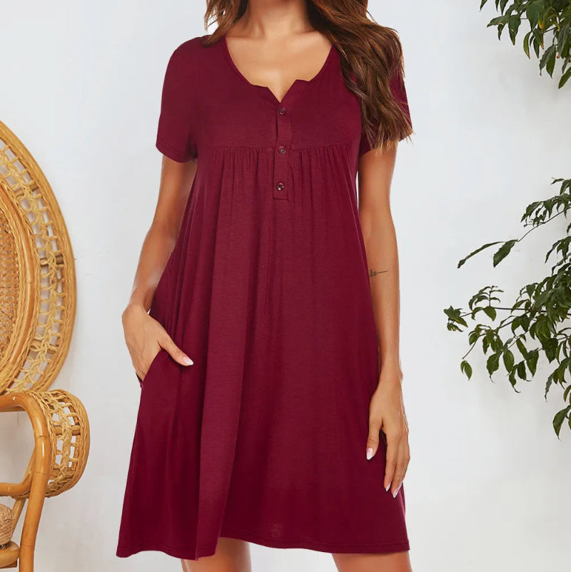 Short Sleeved Pocket Dress - runwayfashionista.com