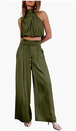 Casual sleeveless top, wide leg pants set - runwayfashionista.com