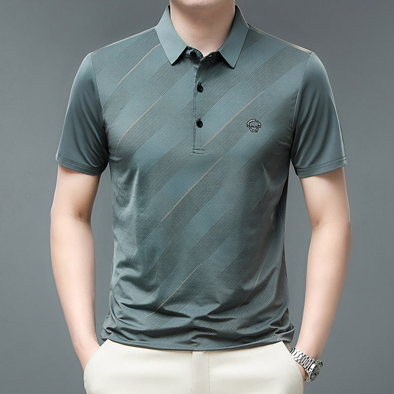 Flip collar ice silk POLO shirt - runwayfashionista.com