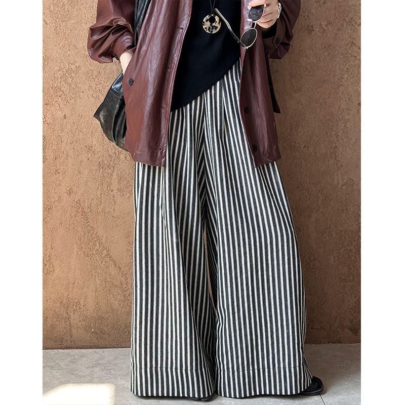 Versatile Striped Wide Leg Pants