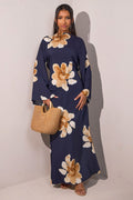 Waist-Cinched Ankle-Length Printed Midi Dress
