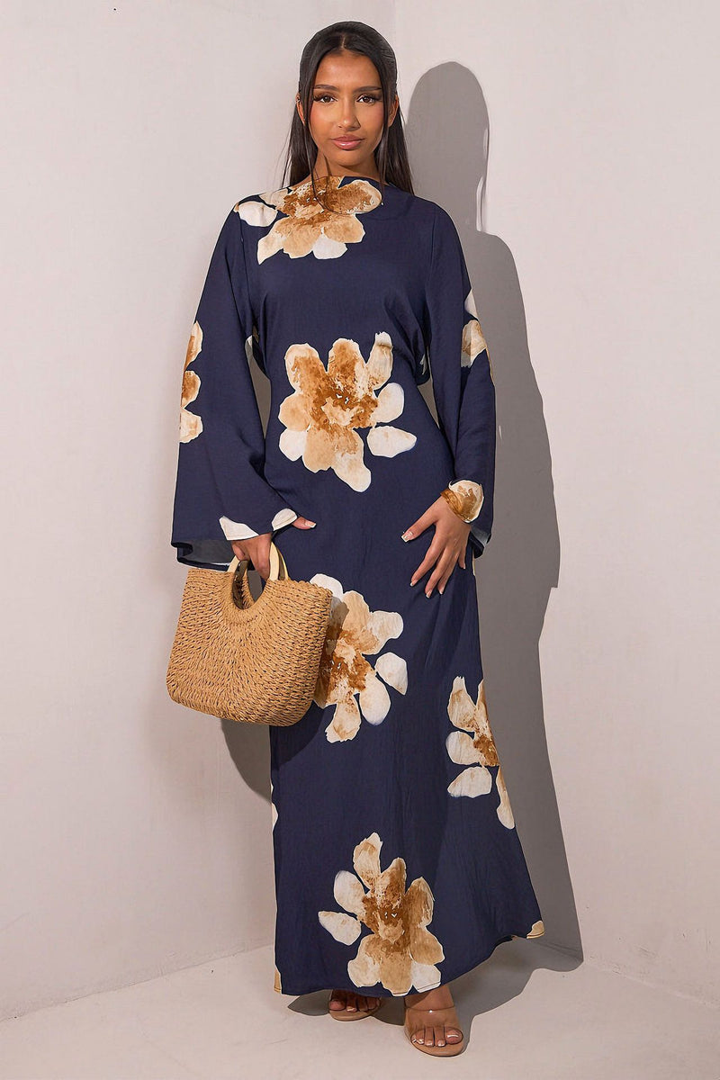 Waist-Cinched Ankle-Length Printed Midi Dress