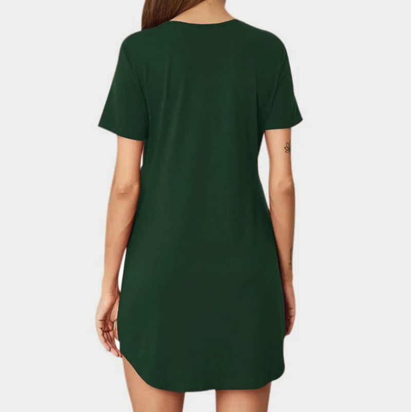 V-Neck Short Sleeve Lounge Dress - runwayfshionista.com