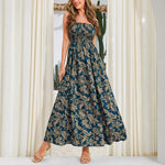 Elegant Floral One-Shoulder Maxi Dress - Blue
