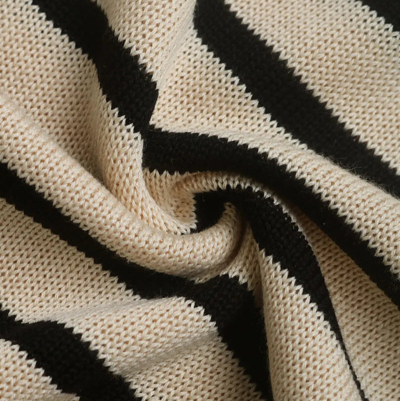 Striped Round Neck Long Sleeve Knit Top - runwayfashionista.com