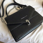 Chain PU Leather Handbag with Detachable Shoulder Strap - Black & Ivory