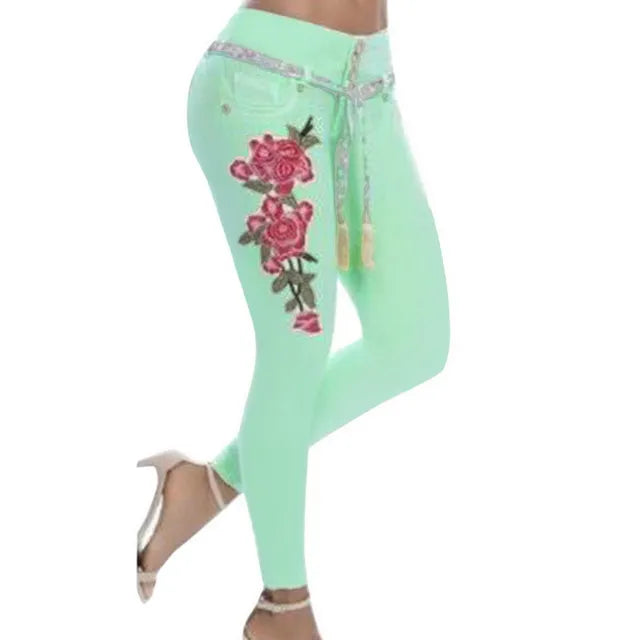 Stretch High Waist Skinny Embroidery Jeans - runwayfashionista.com