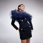 Mesh Cloud Shoulder Diamond Pendant Mini Dress