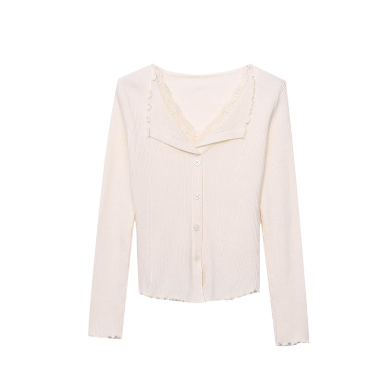 Lace Spliced Ruffled Knit: Chic Commute Style