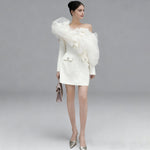 Mesh Cloud Shoulder Diamond Pendant Mini Dress