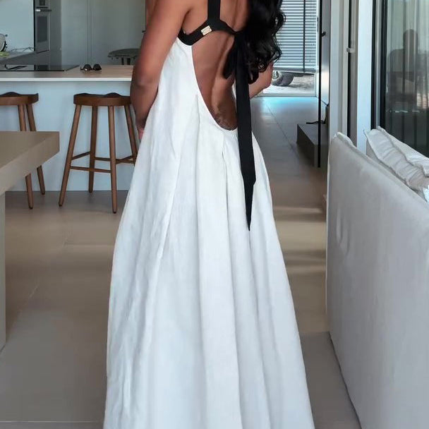 Two - Tone Bustier - Style Maxi Dress With Open Back