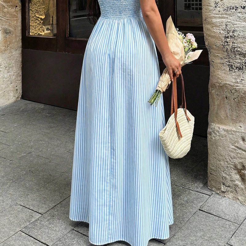 Deep V-neck Striped Maxi Dress