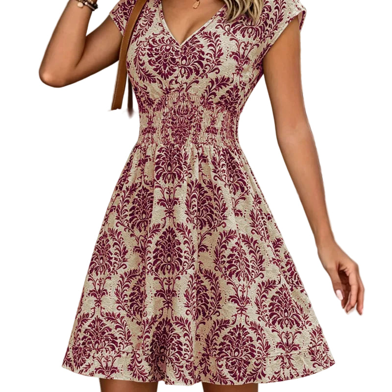 Vintage Damask Floral Mini Dress purple