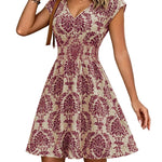 Vintage Damask Floral Mini Dress purple