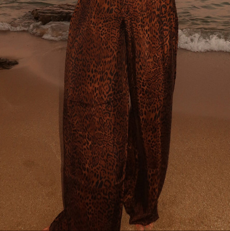 Elegant Leopard Print Wide-leg Pants