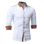 White, Black & Navy Slim-Fit Faux-Suede Contrast-Collar Button-Front Long-Sleeve Dress Shirt