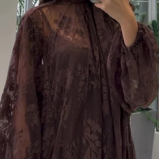 Lace Tie Double Layer Swing Maxi Dress