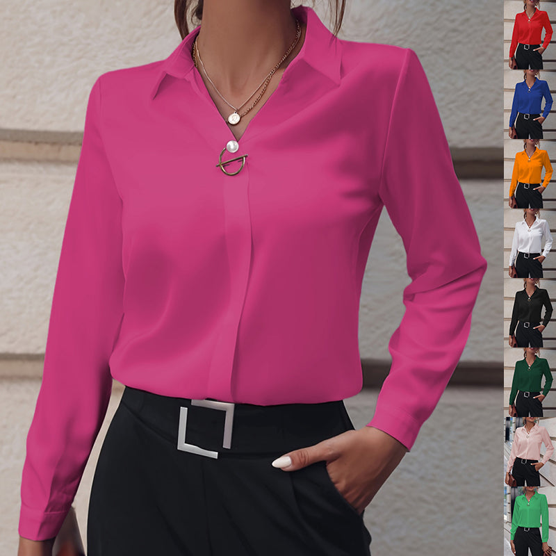 V-neck Long-sleeved Shirts - pink