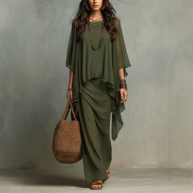 Sleeveless Vest Dress Two-piece Set - army green