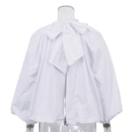 Puff-sleeved Backless Stand-collar Blouse