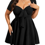 Black Tie Front Short Sleeve A-Line Mini Dress