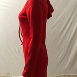Ribbed Hooded Long Sleeve Mini Dress - red