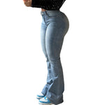 Tribal-Print Yoke High-Rise High-Stretch Flared Floor-Length Denim Jeans — 4 Colours, S–2XL