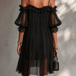 Black Pleated Cold Shoulder Dress