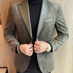 Jacquard Velvet Leather Lapel Men's Blazer