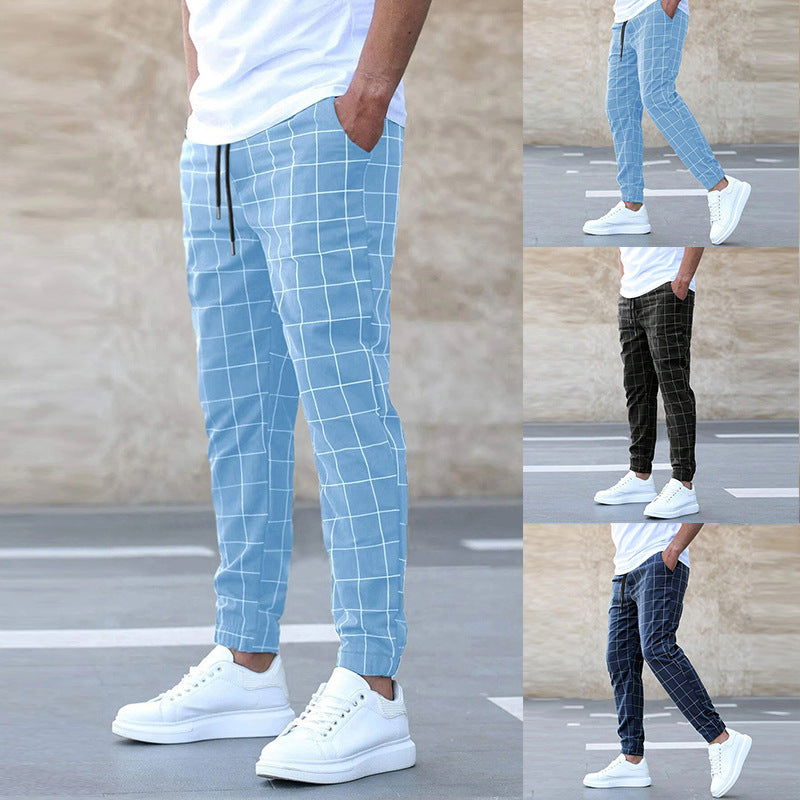 Men's Windowpane Check Drawstring Pants