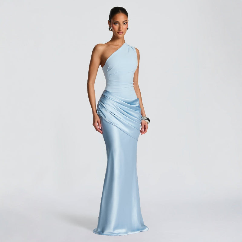 Off-shoulder Bodycon Sleeveless Evening Party Gown - light blue