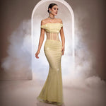 Sleeveless Off-the-shoulder Sequined Mermaid Evening Maxi Dress