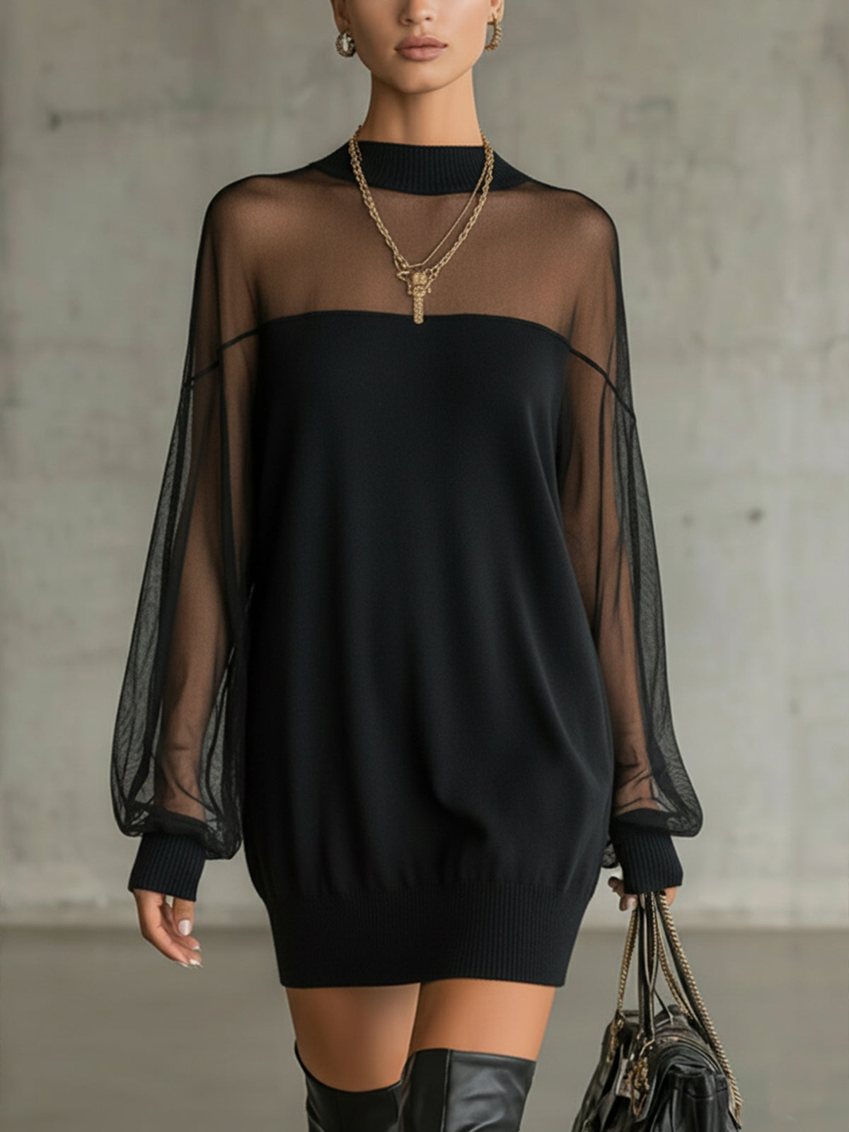 O Neck Long Sleeve Pullover Party Dresses - black