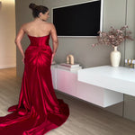 Tube Top Slit Red Extra Long Evening Maxi