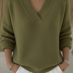 Elegant Soft V-neck Knit – Chic Long Sleeve Style army green