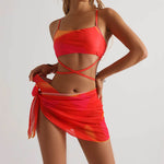 Tie-Dye Bikini Set with Cover-Up Skirt - orange