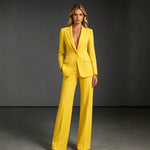 Slim Fit Blazer and Dress Pants Two Piece Office Suit - yellow