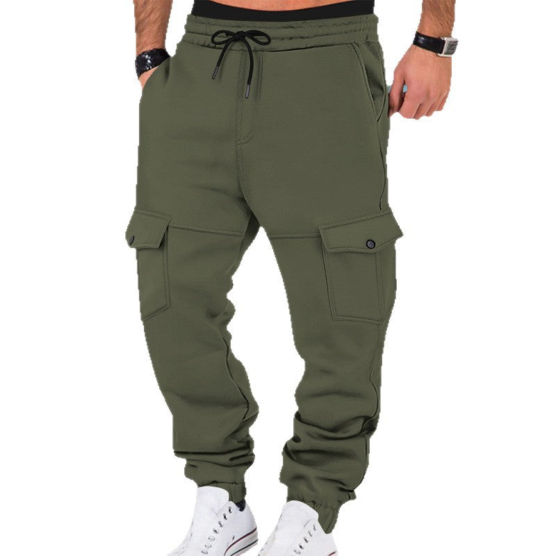 Fleece-lined Multi-pocket Cargo Pants - army green