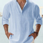 Casual Cotton Linen Shirt - light blue