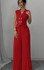 Vest Top And Pleated Straight Pants Set - red