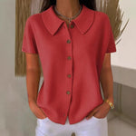 Turn-Down Casual Loose Fit Short Sleeve Shirt - red