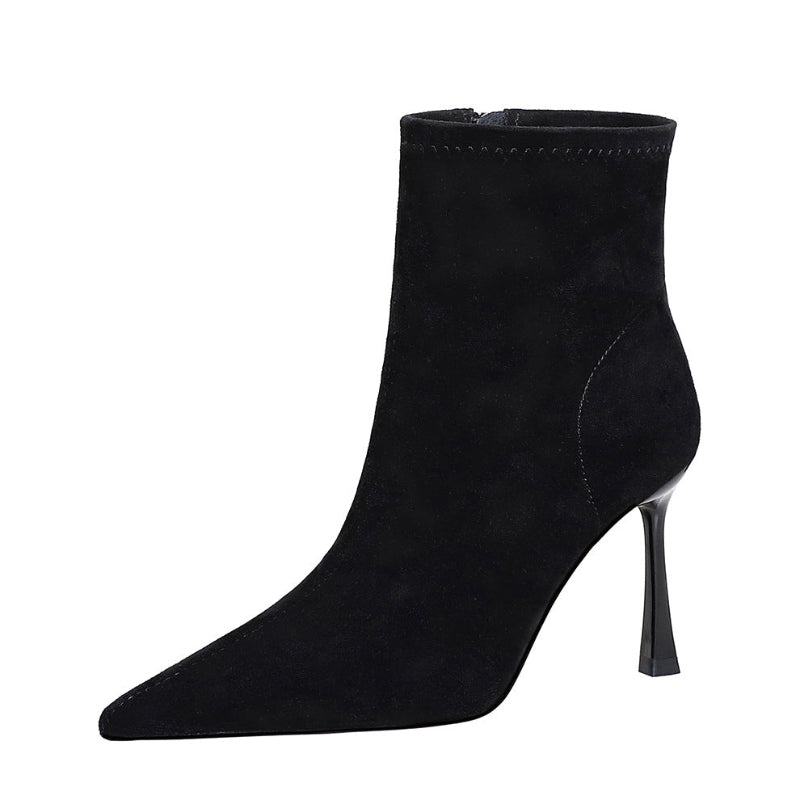 Pointed-Toe Stiletto Ankle Boots - black