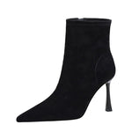 Pointed-Toe Stiletto Ankle Boots - black