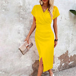 Short-sleeved Midi Dress - yellow