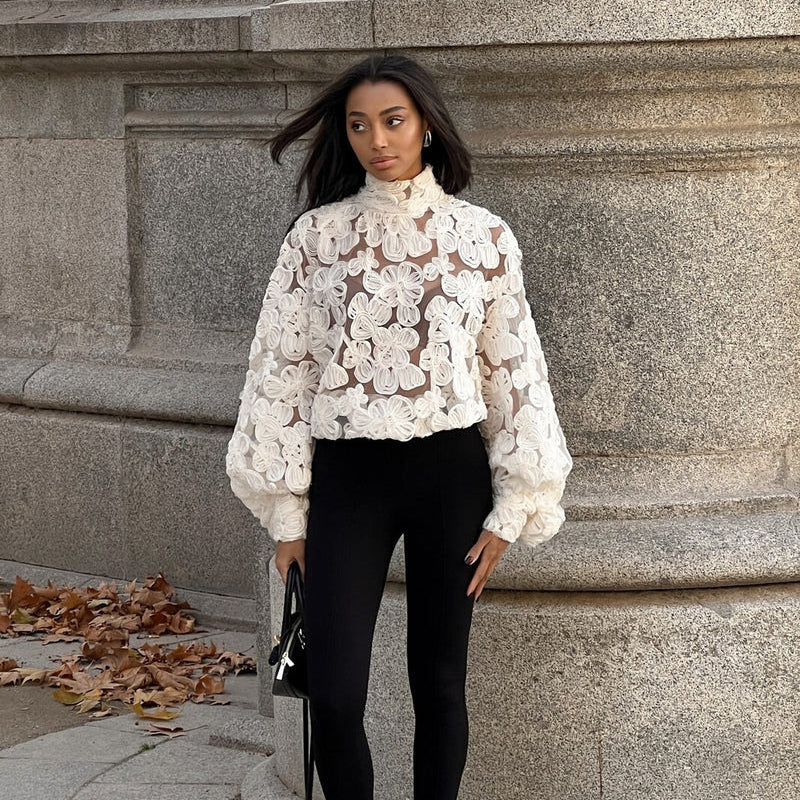 White Floral Pearl Textured Shirt