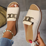 Ins Chain Peep Toe Sandals - beige